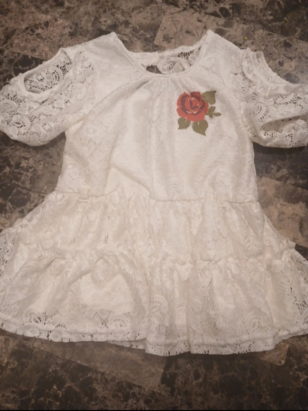 Little Lass White Lace Peplum Top with Res Rose Accent - Picture 4 of 7
